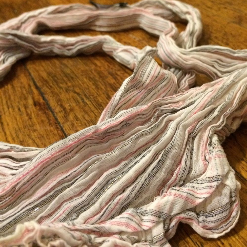 J.Crew Ruffled Stripe Multicolor Sash Belt White Pink Gray Silver